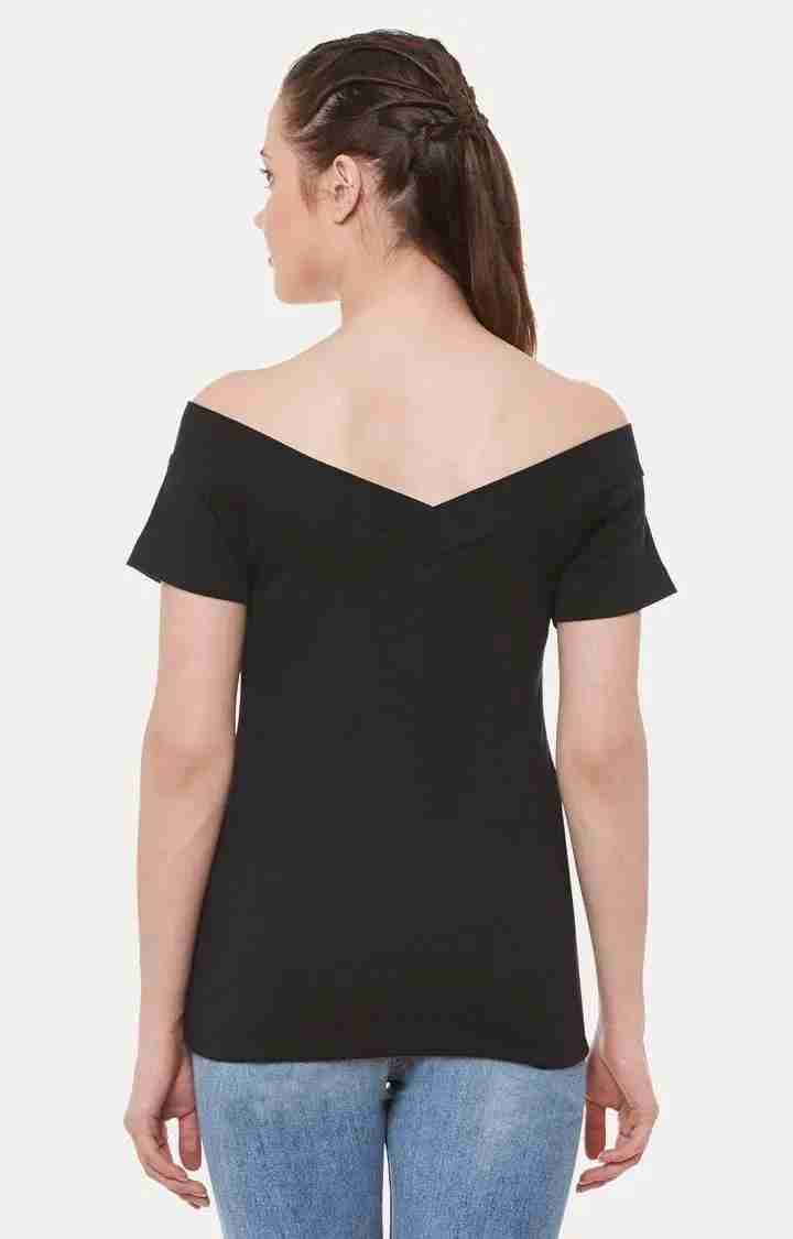 Women's Black Viscose SolidCasualwear Off Shoulder Top