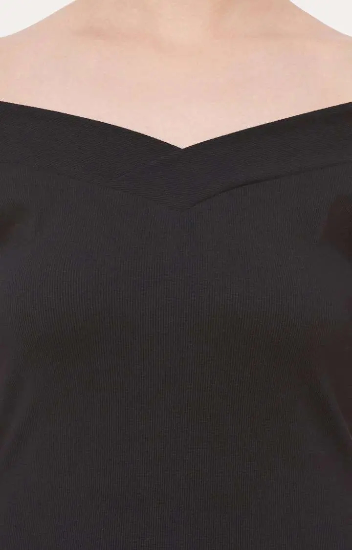 Women's Black Viscose SolidCasualwear Off Shoulder Top