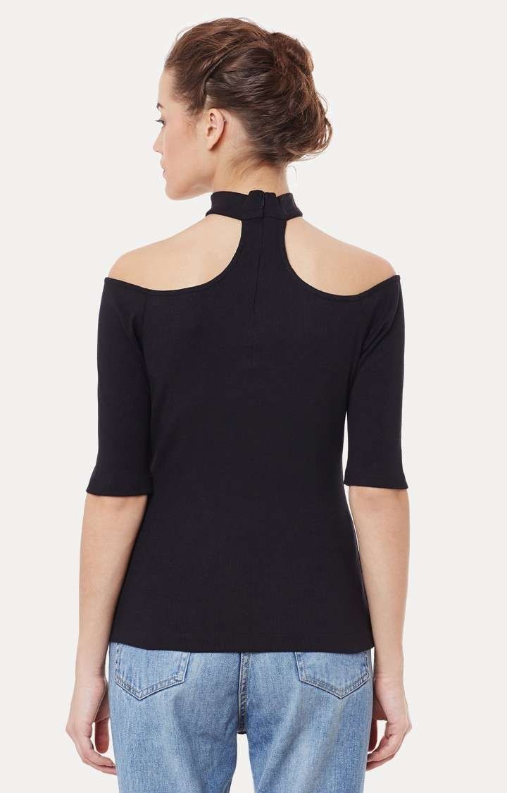 Women's Black Viscose SolidCasualwear Tops