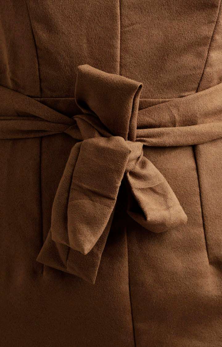 Women's Brown Suede SolidCasualwear Sheath Dress