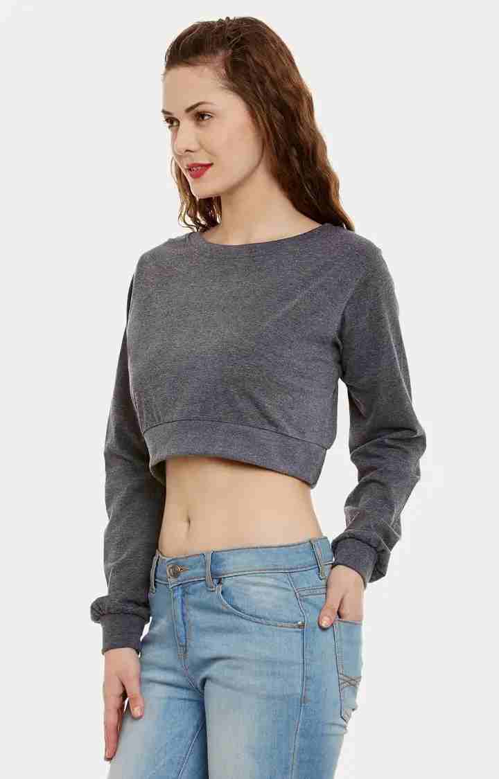 Women's Grey Viscose MelangeCasualwear Crop T-Shirts