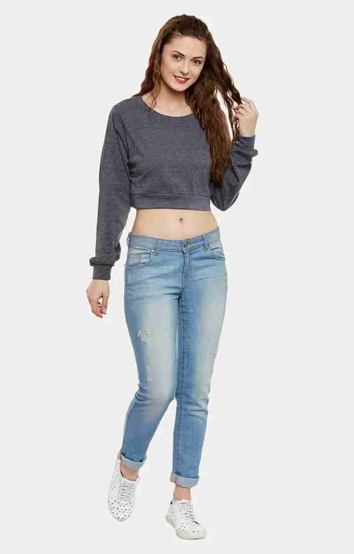 Women's Grey Viscose MelangeCasualwear Crop T-Shirts