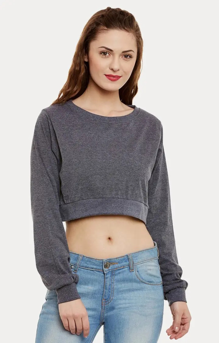 MISS CHASE | Women's Grey Melange Crop T-Shirt