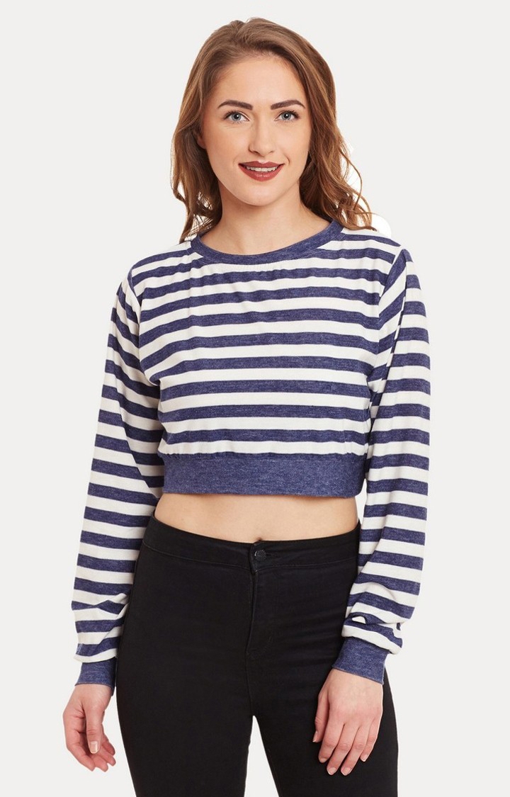MISS CHASE | Women's White Striped Crop T-Shirt