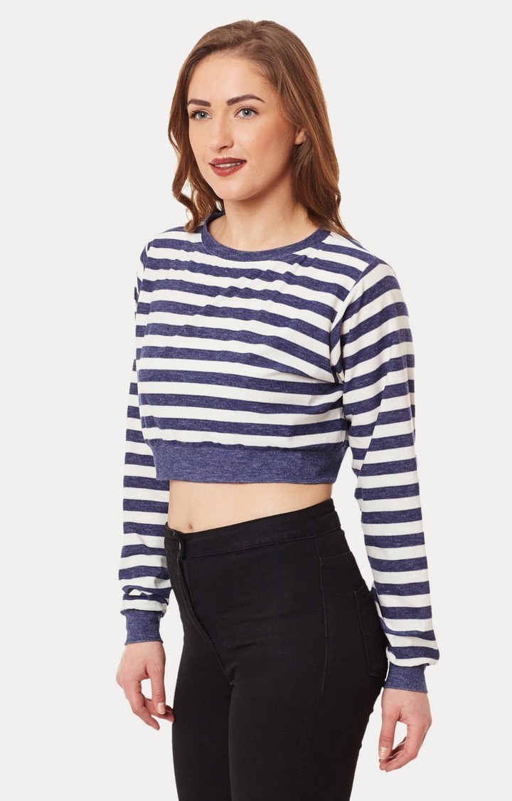 Women's White Viscose StripedCasualwear Crop T-Shirts