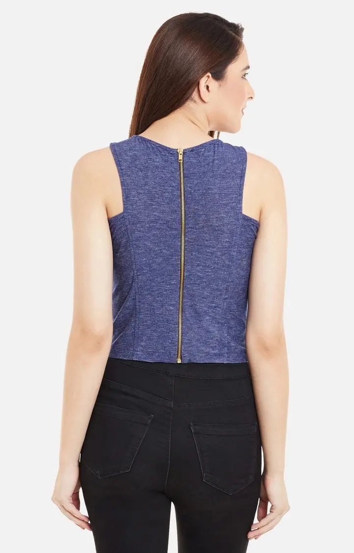 Women's Blue Viscose MelangeCasualwear Crop Top