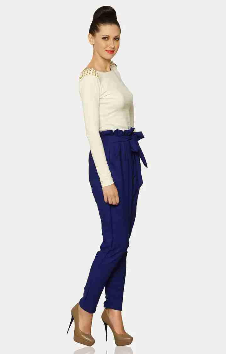 Women's Blue Solid Culottes
