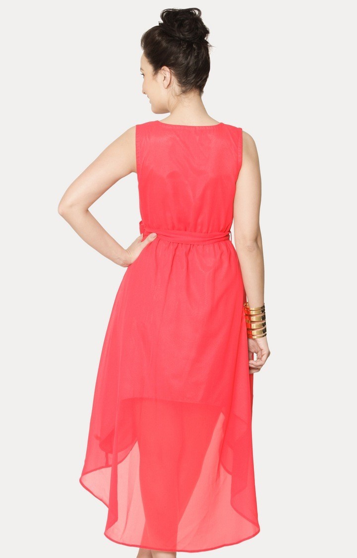 Women's Orange Cotton SolidEveningwear Asymmetric Dress