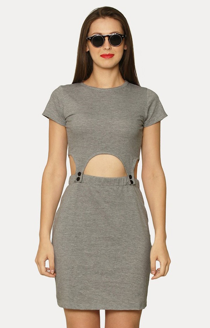 MISS CHASE | Women's Grey Viscose SolidCasualwear Sheath Dress