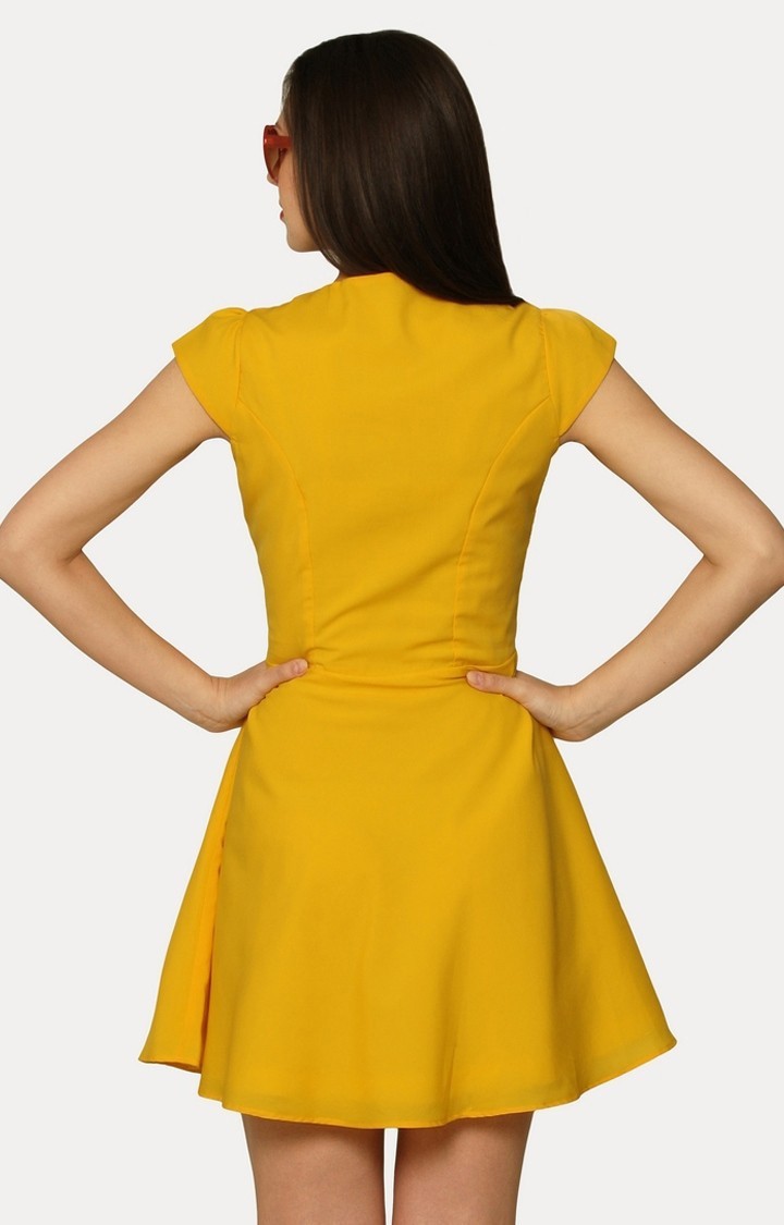 Women's Yellow Crepe SolidCasualwear Shirt Dress