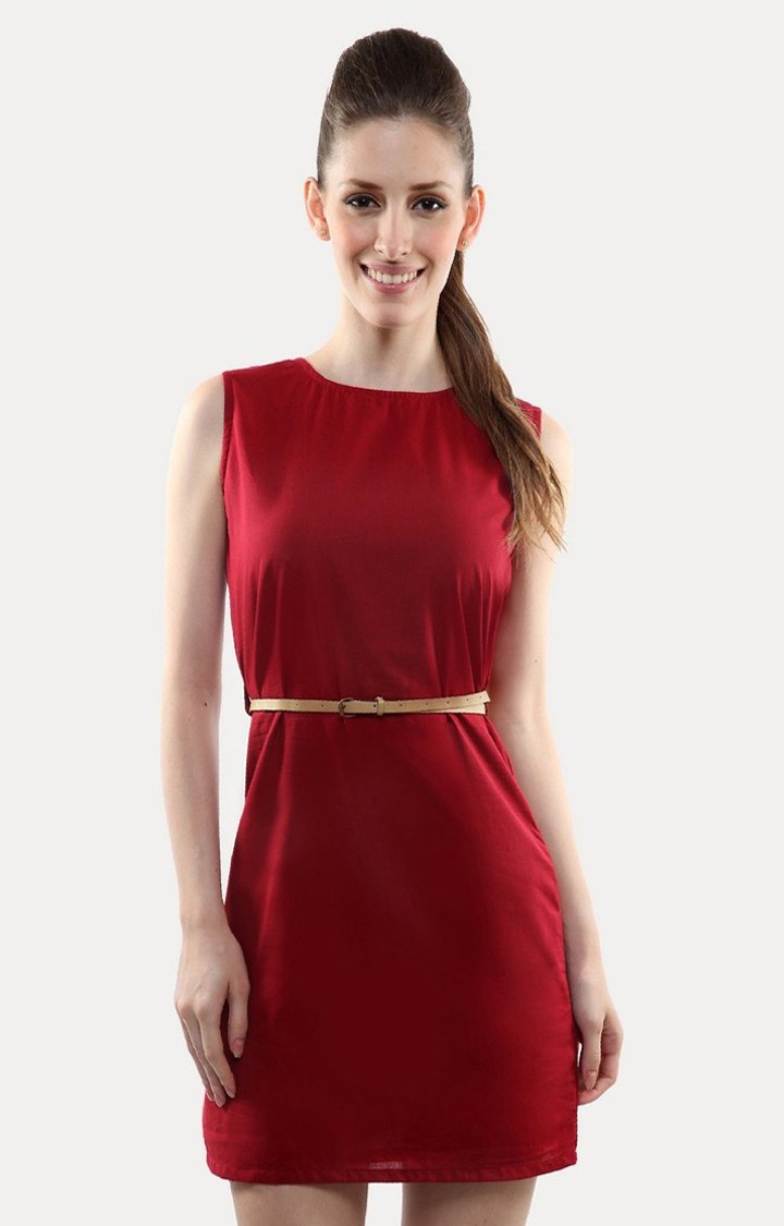 MISS CHASE | Women's Red Viscose SolidCasualwear Fit & Flare Dress