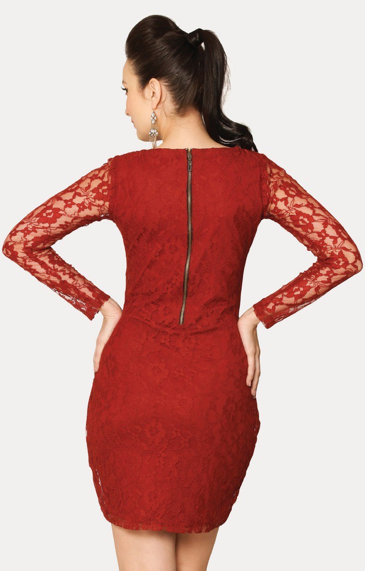 Women's Red Viscose SolidEveningwear Bodycon Dress