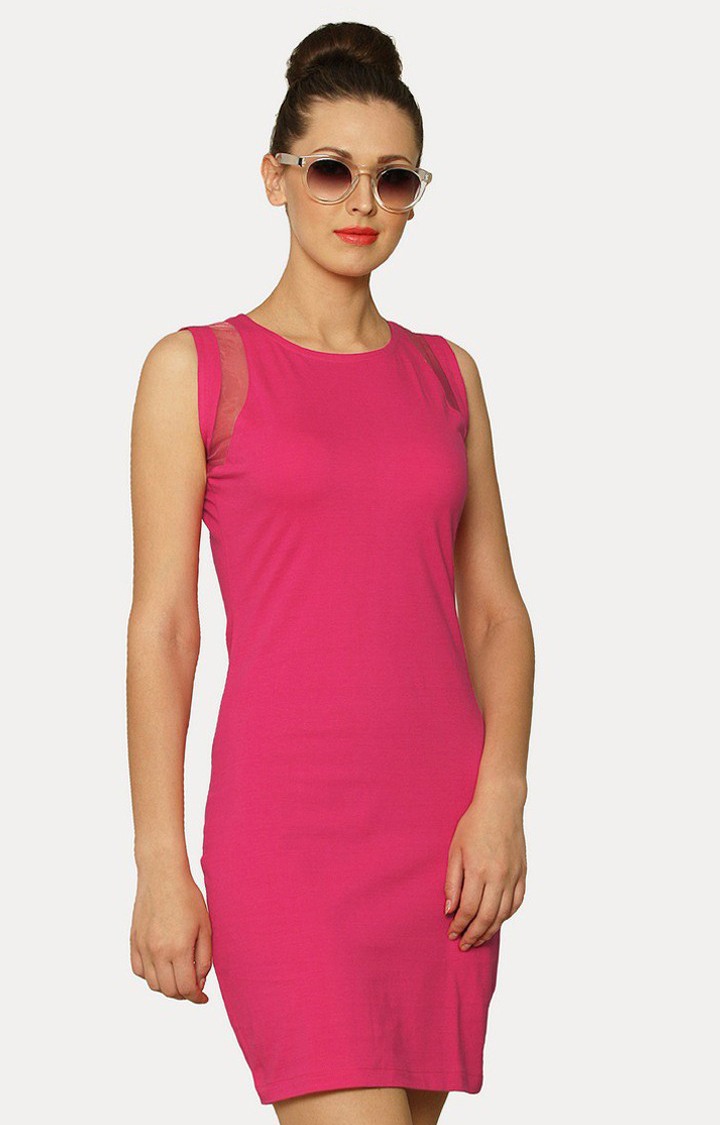 MISS CHASE | Women's Pink Viscose SolidCasualwear Shift Dress
