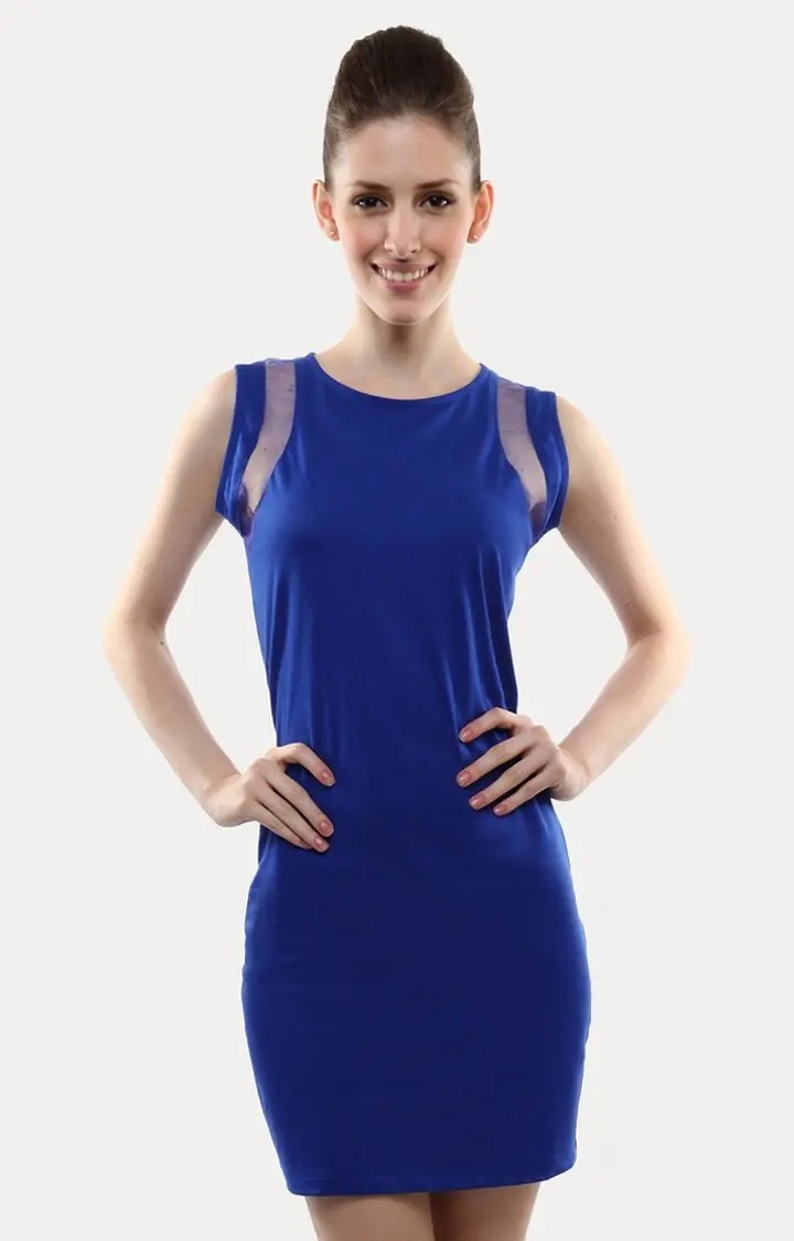 MISS CHASE | Women's Blue Viscose SolidCasualwear Bodycon Dress