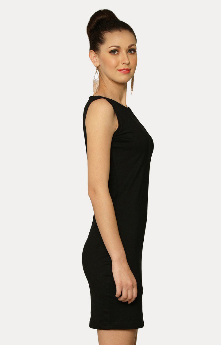 Women's Black Viscose SolidEveningwear Bodycon Dress