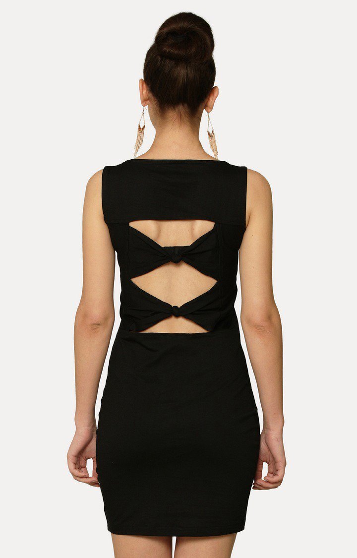 Women's Black Viscose SolidEveningwear Bodycon Dress
