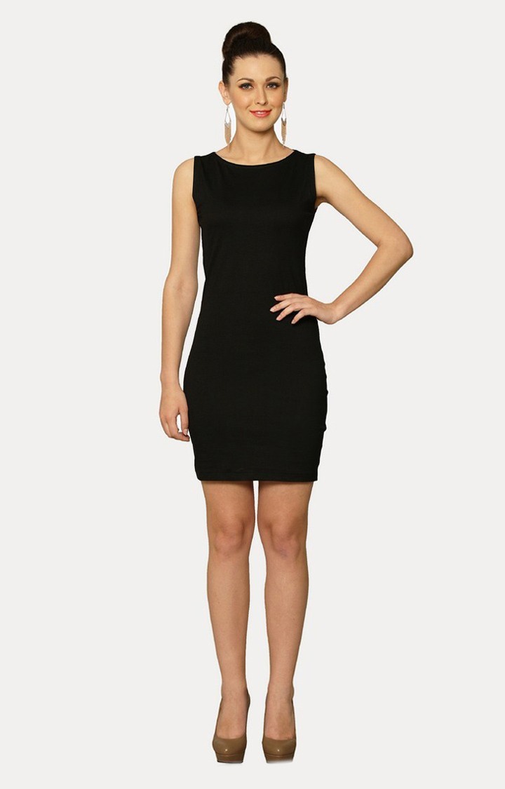 Women's Black Viscose SolidEveningwear Bodycon Dress