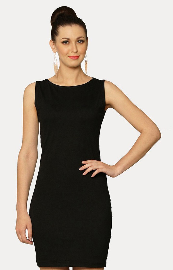 MISS CHASE | Women's Black Viscose SolidEveningwear Bodycon Dress