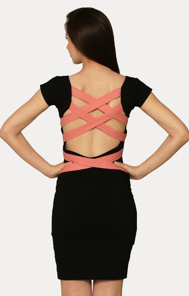 Women's Black Polyester SolidEveningwear Sheath Dress