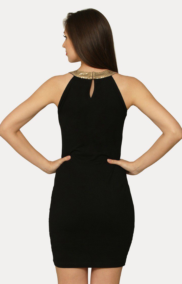 Women's Black Viscose SolidEveningwear Bodycon Dress