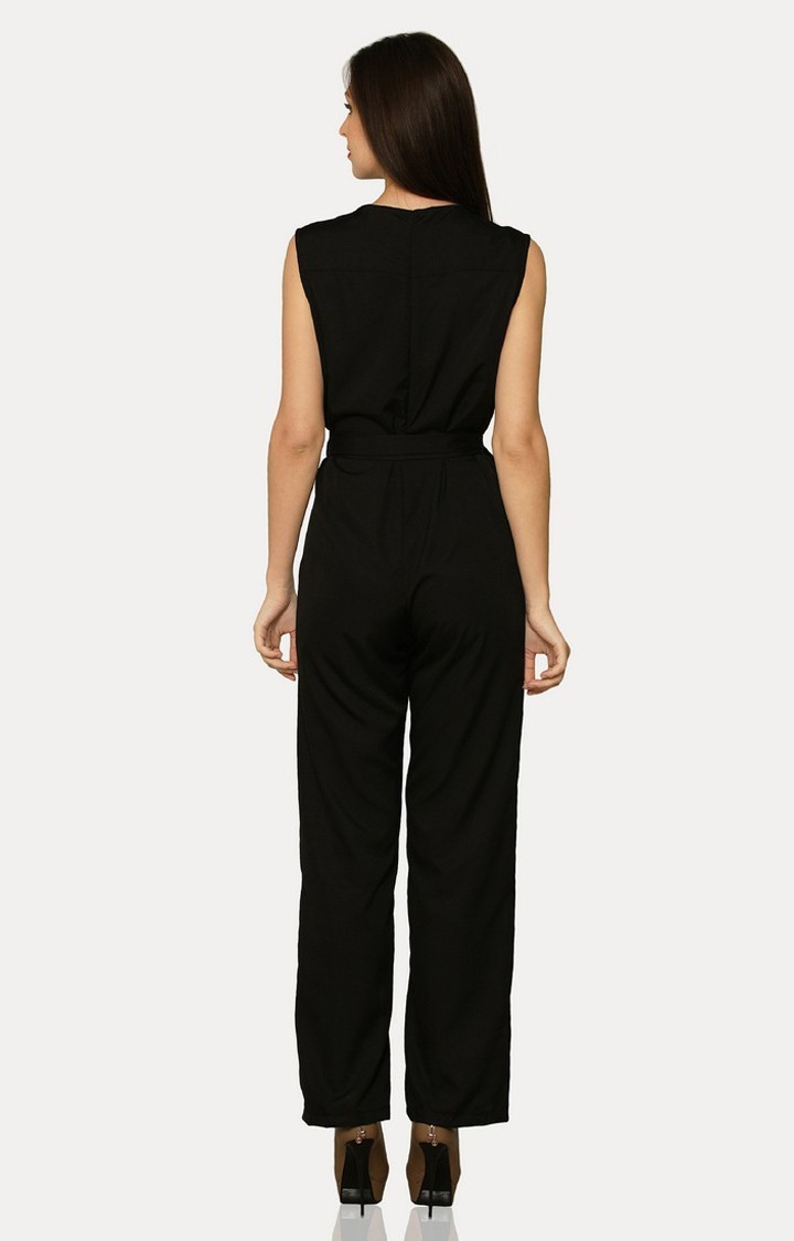 Women's Black Crepe SolidCasualwear Jumpsuits