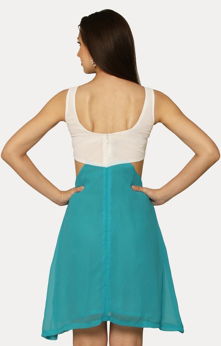 Women's Blue Cotton ColourblockCasualwear Skater Dress