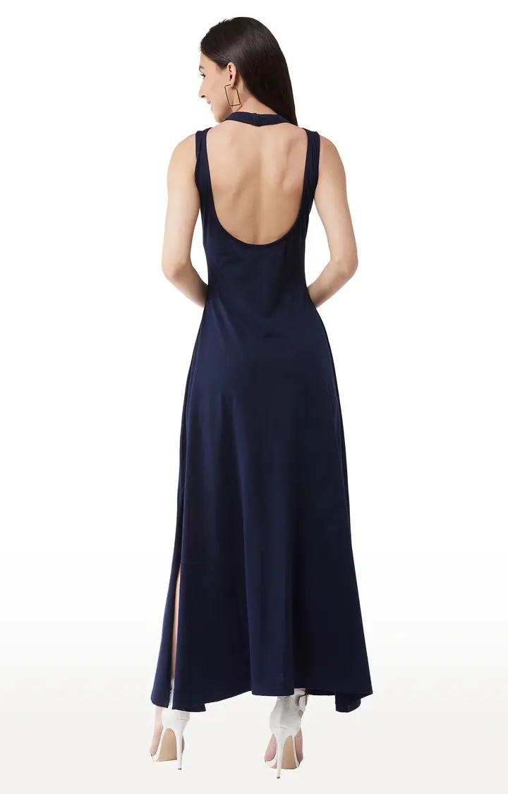 Women's Blue Cotton SolidEveningwear Gowns