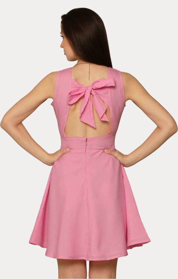 Women's Pink Crepe SolidCasualwear Skater Dress