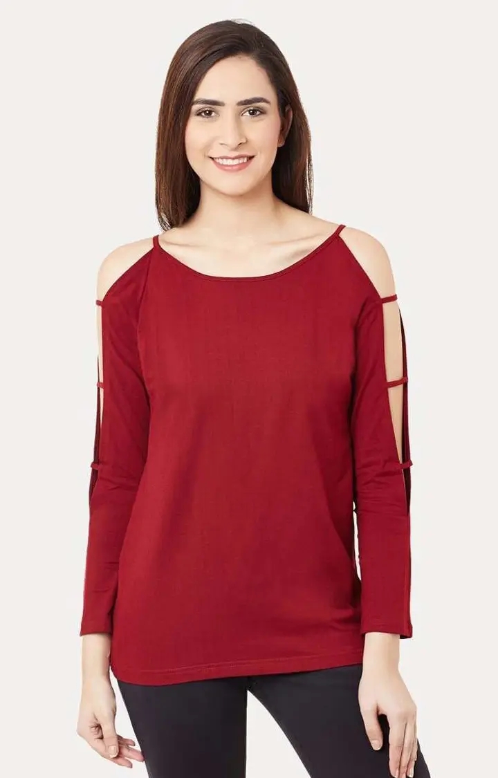 MISS CHASE | Women's Red Viscose SolidCasualwear Tops