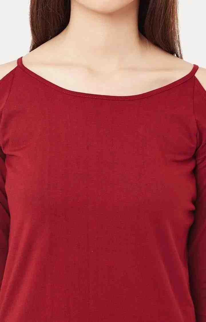 Women's Red Viscose SolidCasualwear Tops