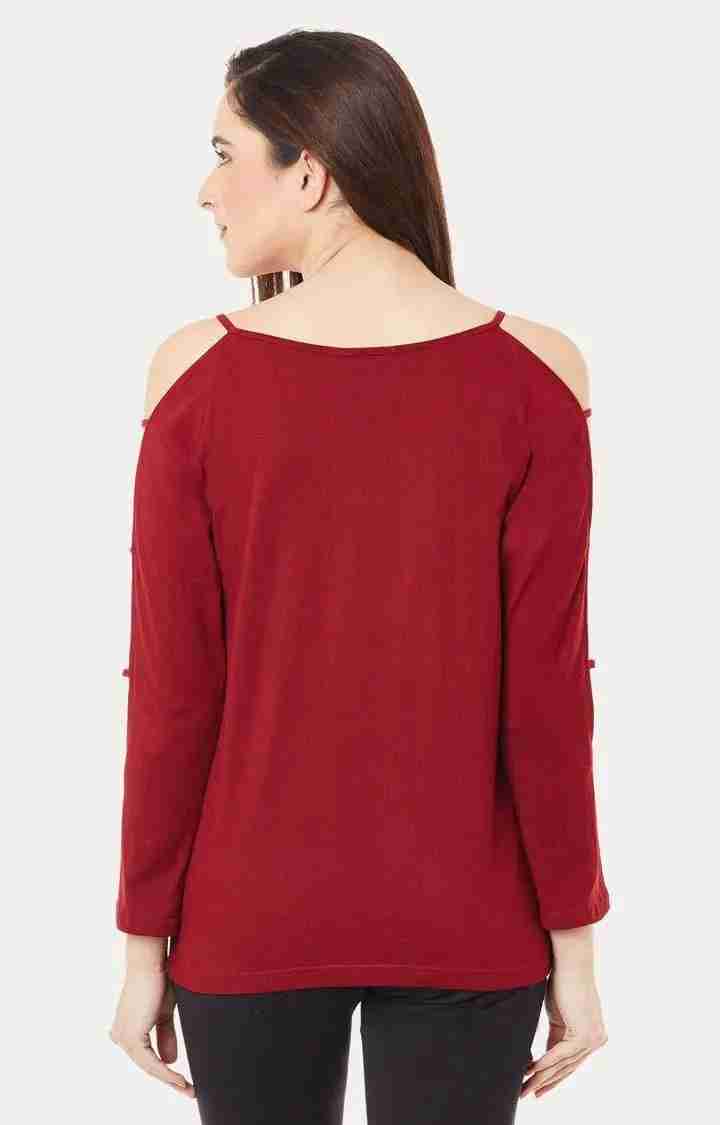 Women's Red Viscose SolidCasualwear Tops