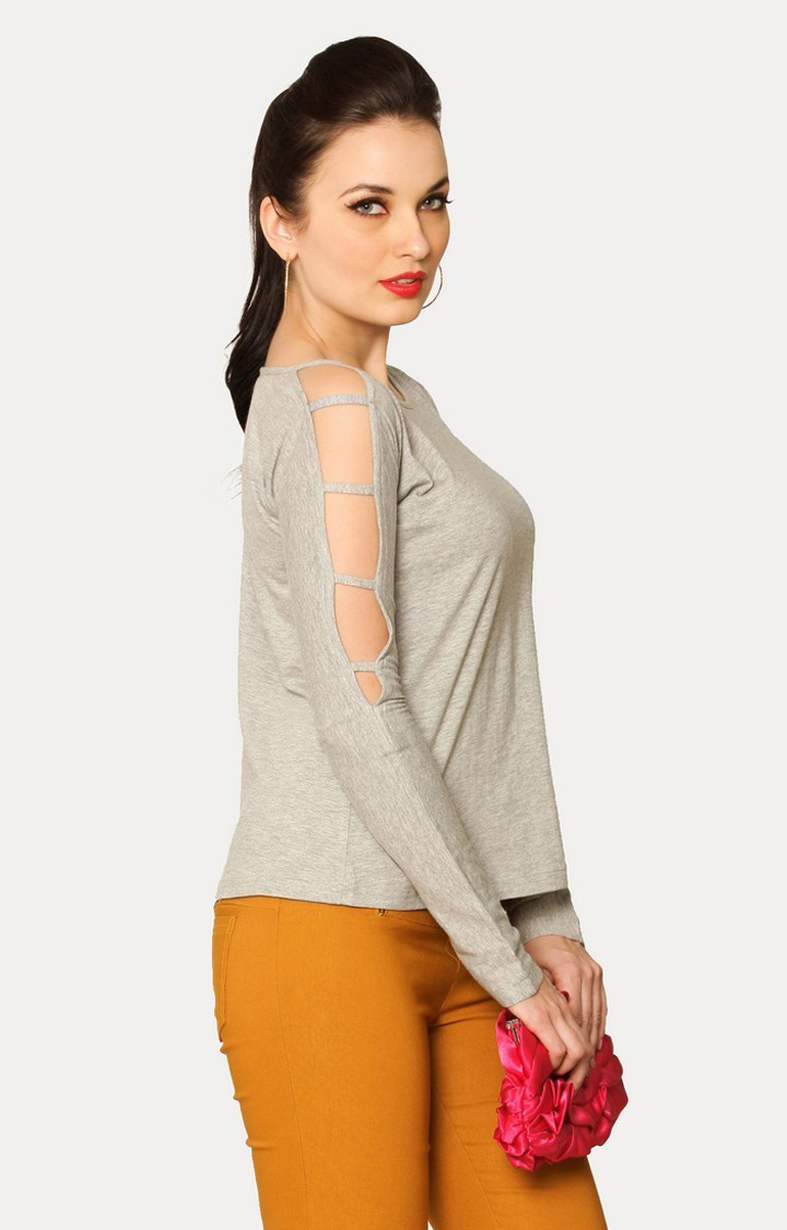 Women's Grey Viscose MelangeCasualwear Regular T-Shirts