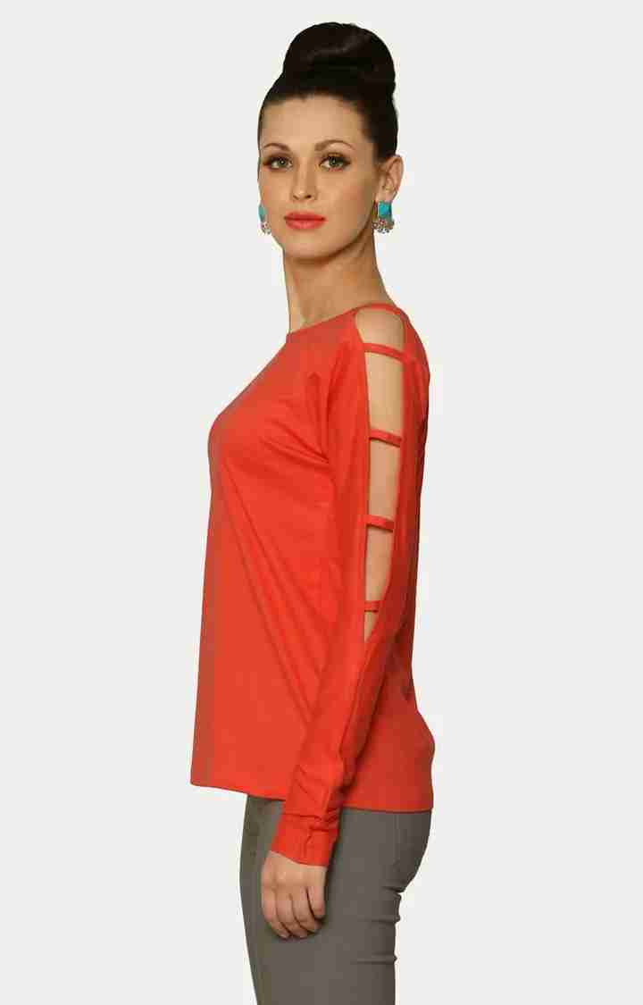 Women's Red Viscose SolidCasualwear Regular T-Shirts