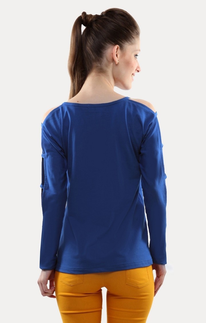 Women's Blue Viscose SolidCasualwear Regular T-Shirts