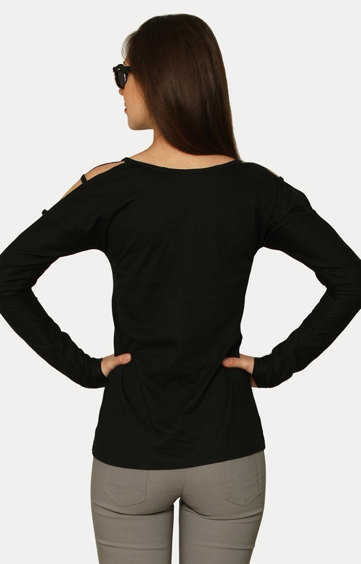 Women's Black Viscose SolidCasualwear Regular T-Shirts