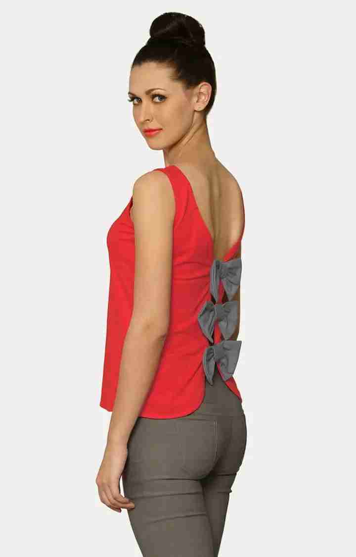 Women's Red Viscose SolidCasualwear Tops