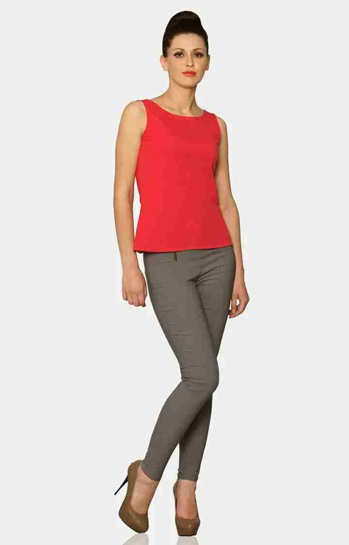 Women's Red Viscose SolidCasualwear Tops