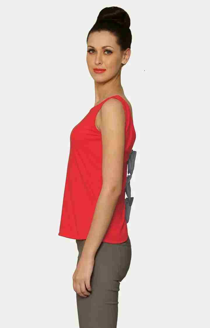 Women's Red Viscose SolidCasualwear Tops