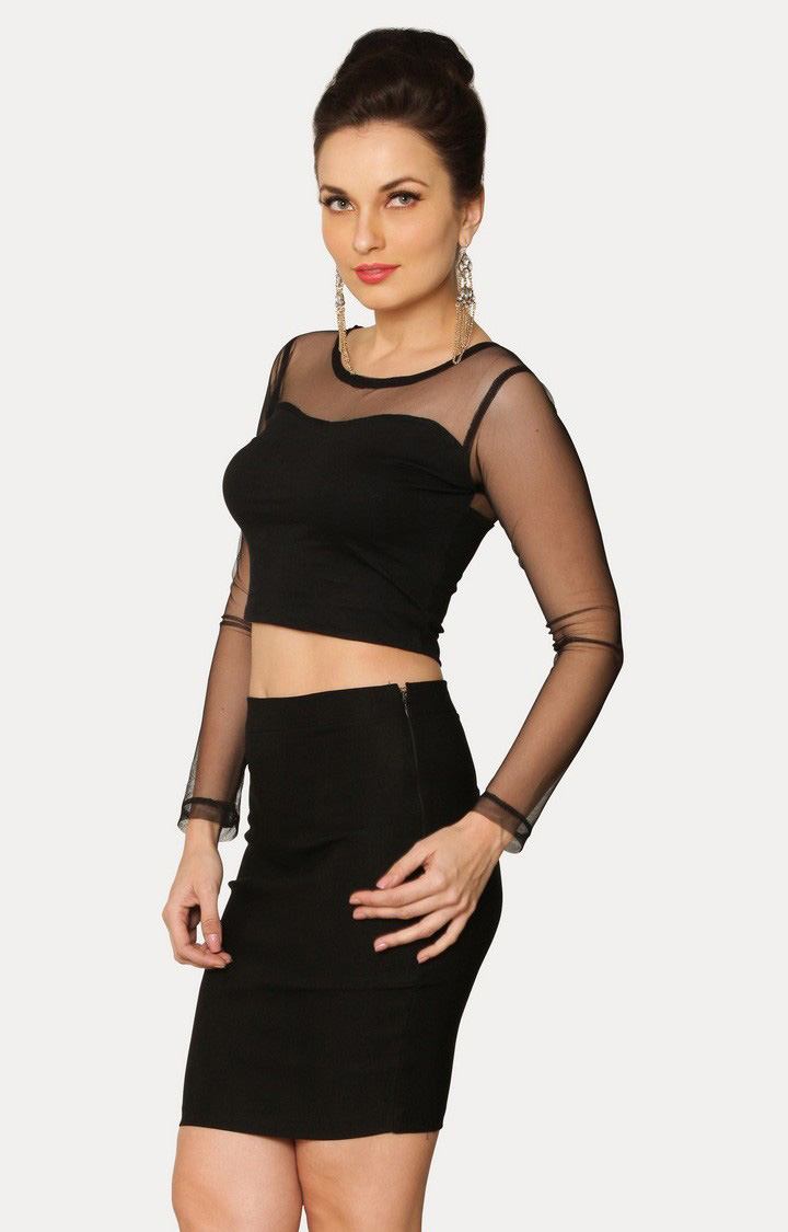 Women's Black Viscose SolidCasualwear Crop Top
