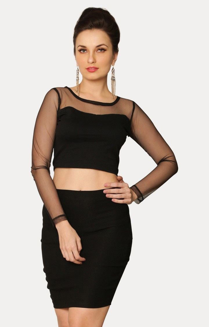 Women's Black Viscose SolidCasualwear Crop Top