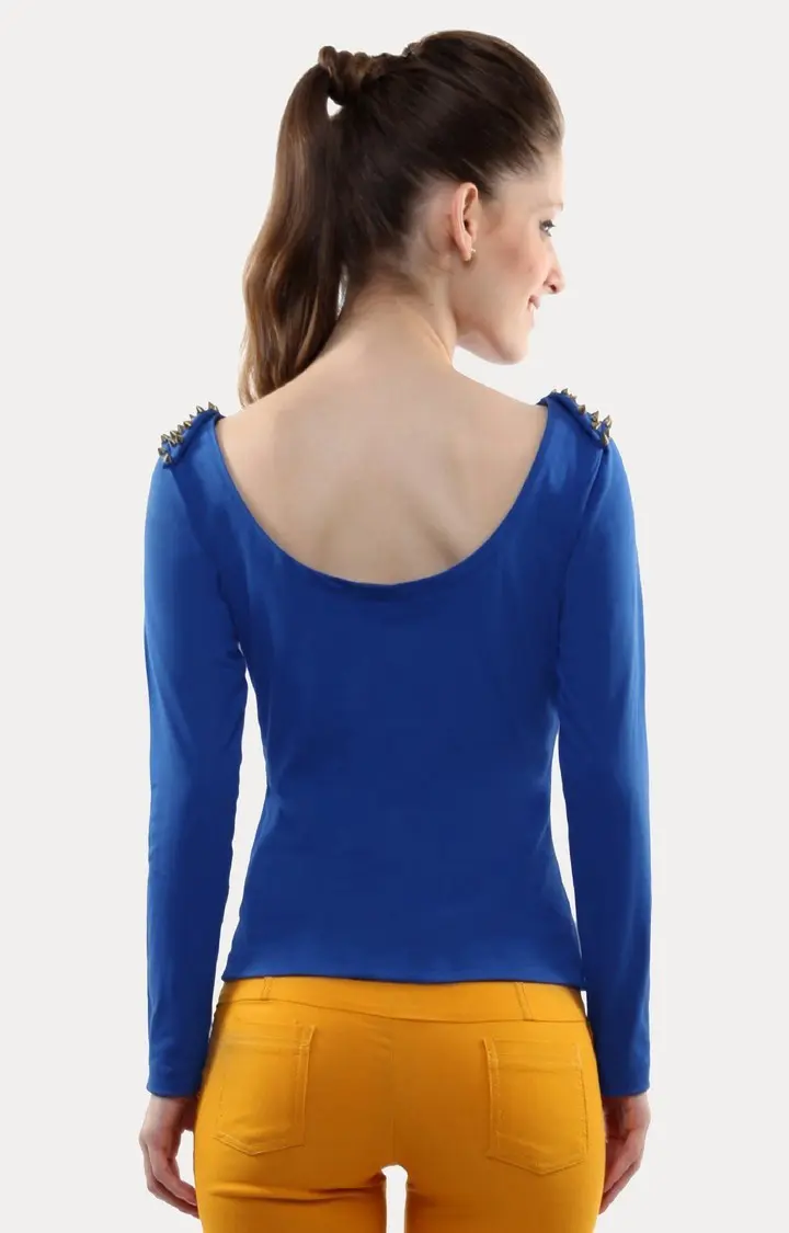 Women's Blue Viscose SolidCasualwear Regular T-Shirts