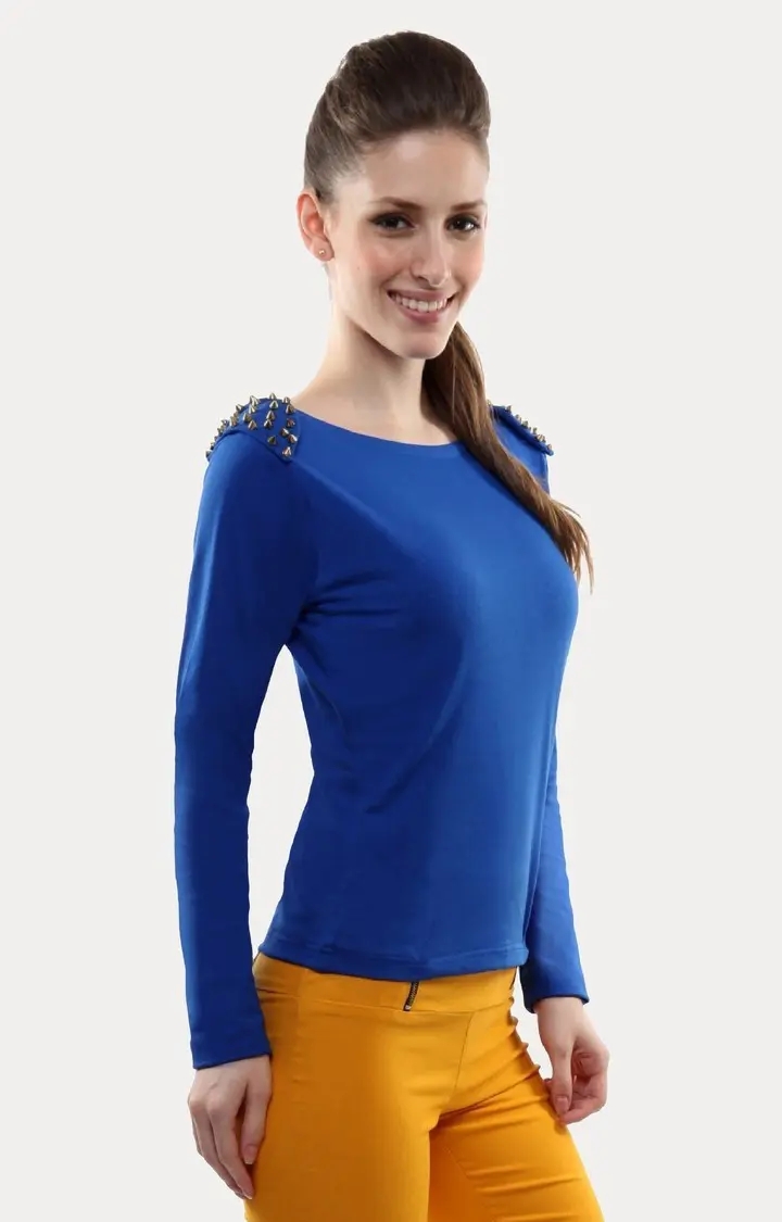 Women's Blue Viscose SolidCasualwear Regular T-Shirts
