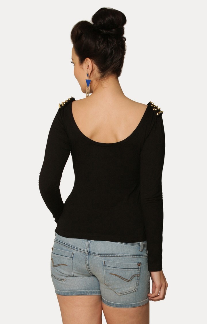 Women's Black Viscose SolidCasualwear Tops