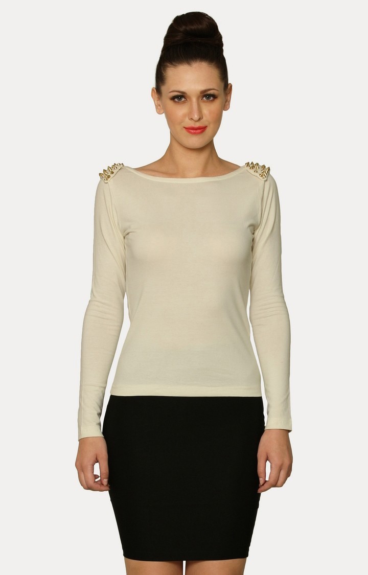 MISS CHASE | Women's White Viscose SolidCasualwear Tops