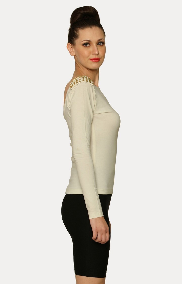 Women's White Viscose SolidCasualwear Tops