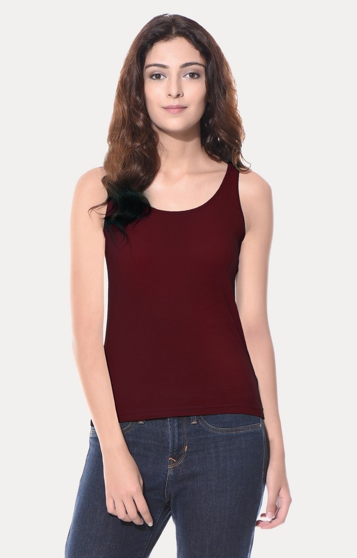 MISS CHASE | Women's Red Viscose SolidCasualwear Tank Top