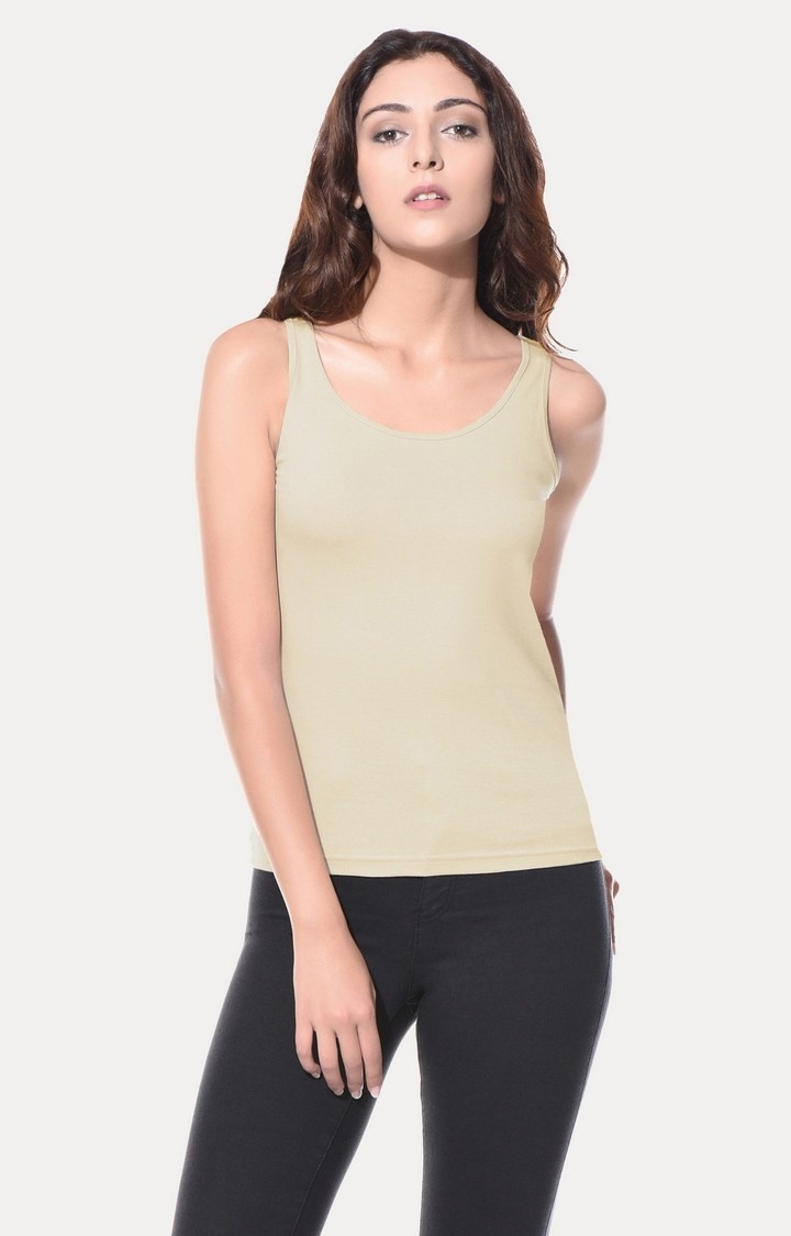 MISS CHASE | Women's Beige Viscose SolidCasualwear Tank Top