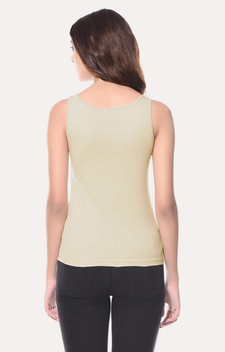 Women's Beige Viscose SolidCasualwear Tank Top