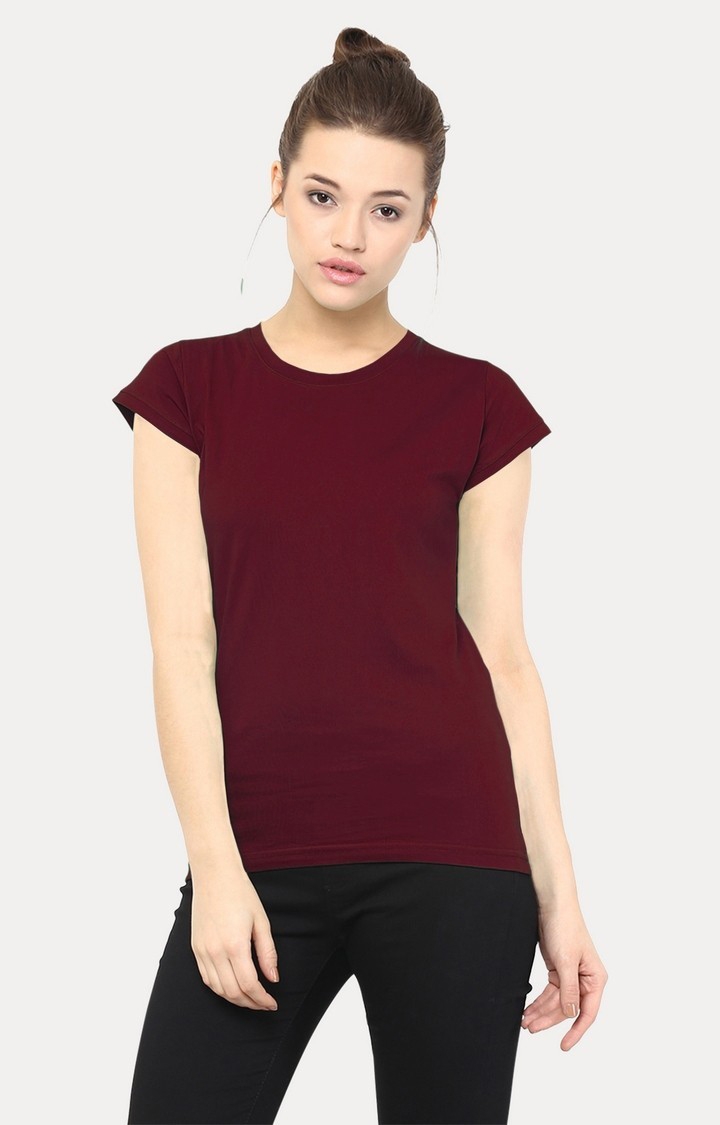 MISS CHASE | Women's Red Viscose SolidCasualwear Regular T-Shirts