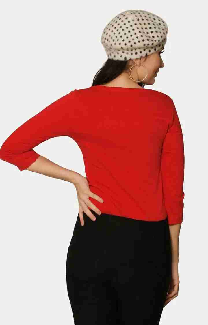 Women's Red Viscose SolidCasualwear Regular T-Shirts